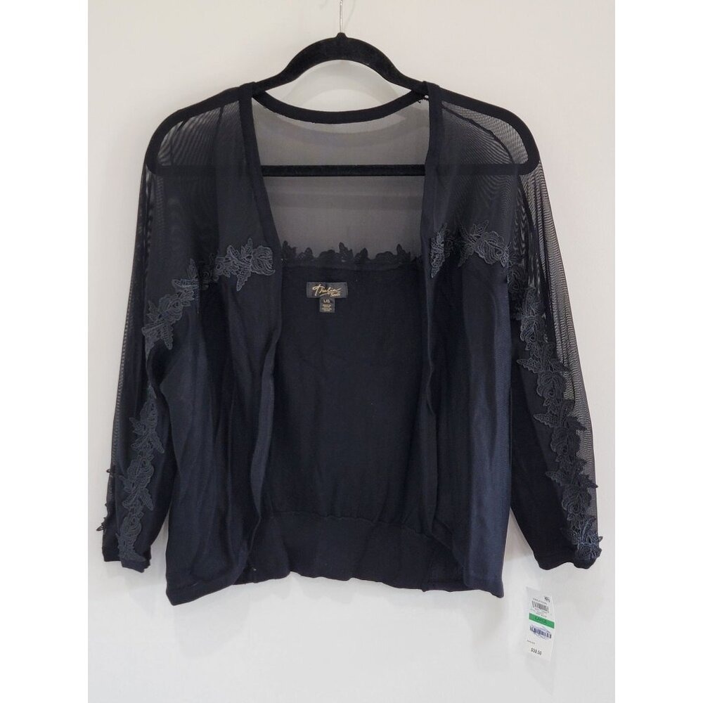 Thalia  Black Lace Trim Bolero Cardigan Sweater Womens L‎ NWT